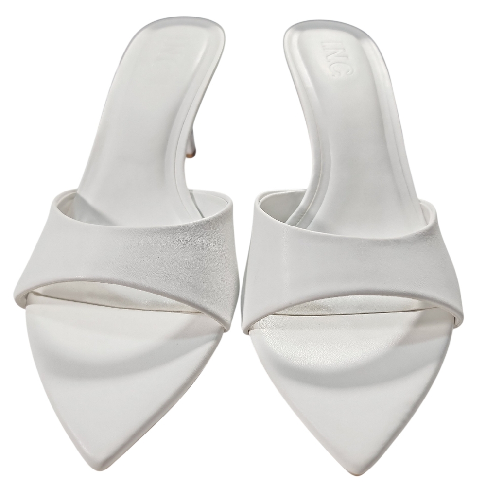 INC Basaaria White Leather Heeled Mules Pointed Toe Sandals Size 7 - Picture 4 of 11